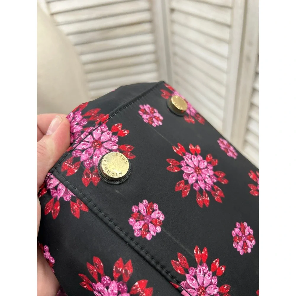 Michael Kors Nylon Kelsey Tote Bag Black & Pink Gem Floral Laptop Bag Work Purse